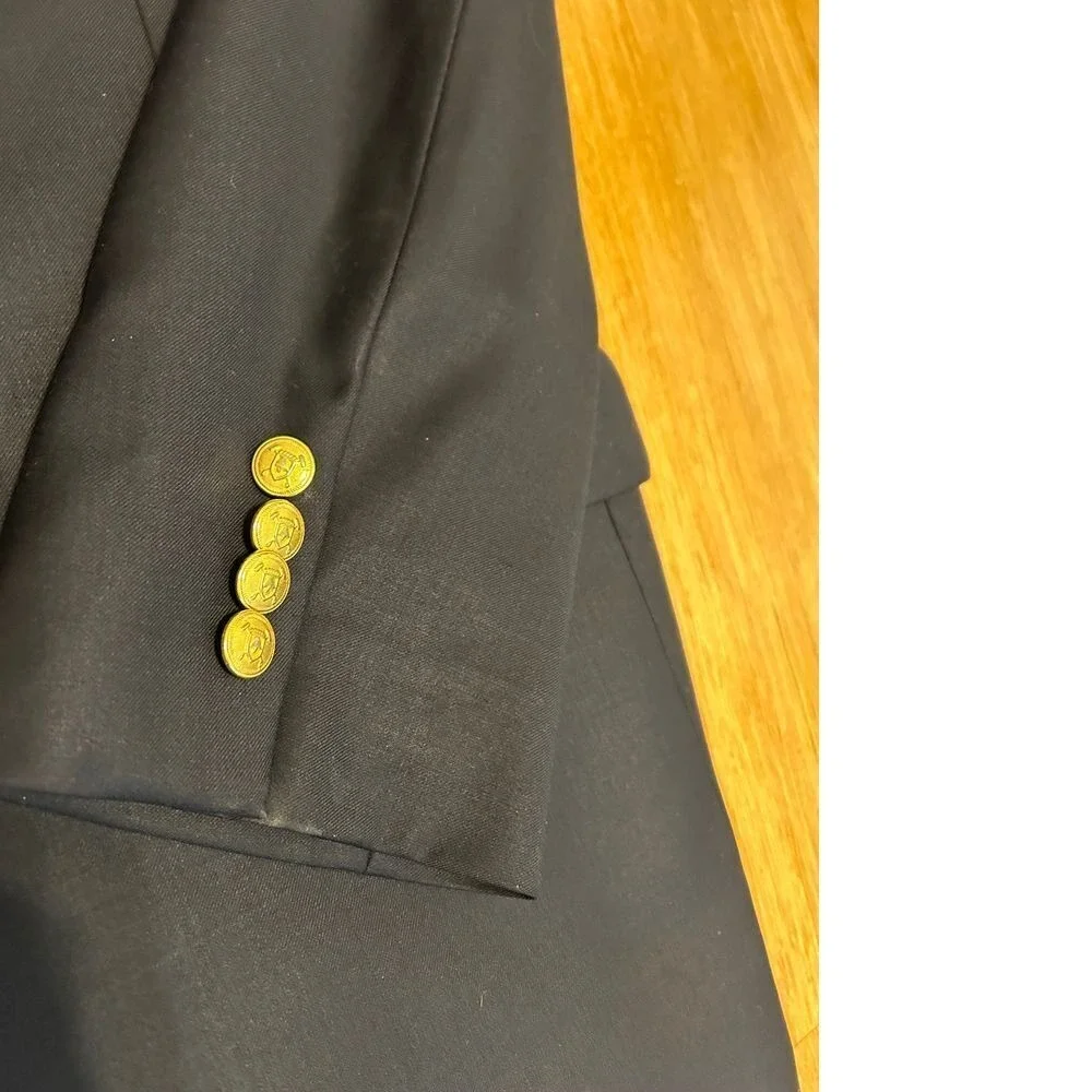 Lauren Ralph Lauren 40 R gold button navy blue wool suit blazer jacket‎ Career